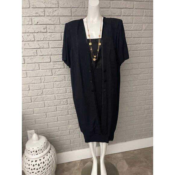 Women's Perceptions by Irene B Women Black Beaded Formal Dress Duster2 Pcs Set S - Picture 1 of 9